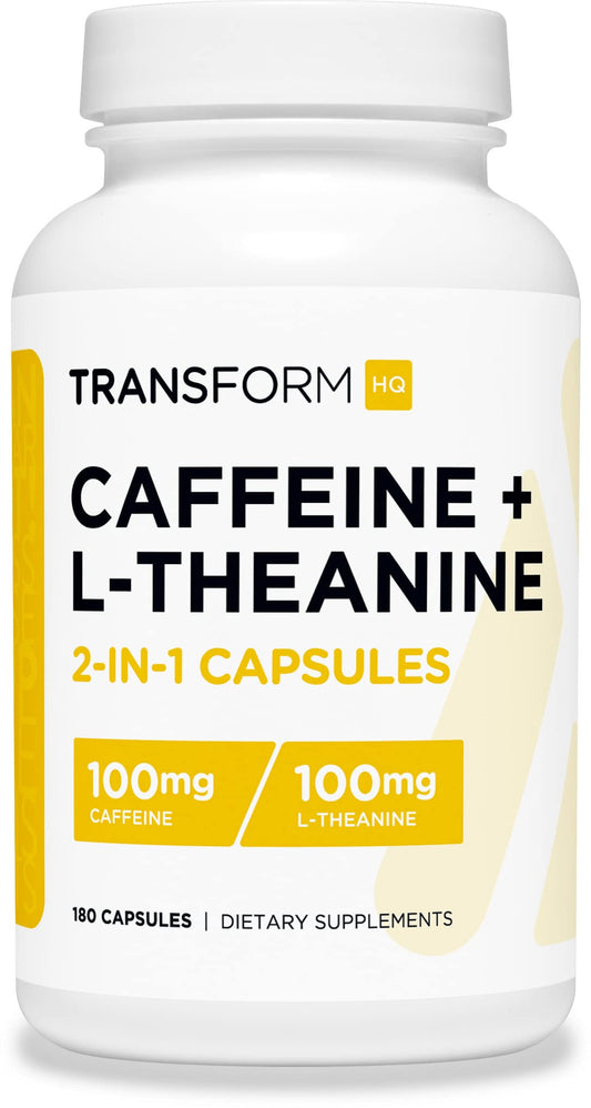 TransformHQ Caffeine & L-Theanine (100mg Each) 180 Caps - Gluten Free Non-GMO